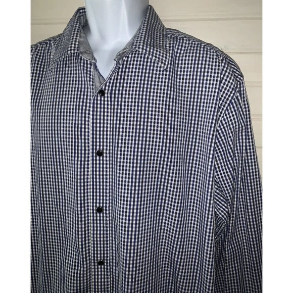 BLUE by Pronto Uomo Sz XXL Blue White Check Snap Front Shirt L/S Flip Cuffs EUC - Picture 1 of 9